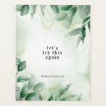 Let's Try This Again | Greenery Marble Monogram Planner<br><div class="desc">Featuring beautiful watercolor foliage on gold and green marble background with your choice of personalization. Makes the great gift for busy men, women, teens or kids. Add your custom wording to this design by using the "Edit this design template" boxes on the right hand side of the item, or click...</div>