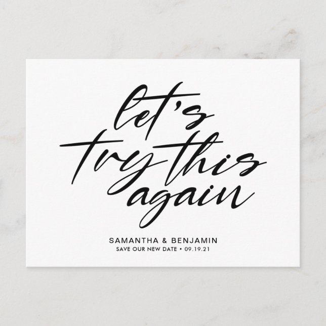 Let's Try This Again | Modern Wedding Postponement Announcement Postcard (Front)