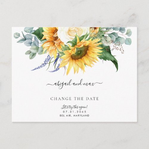 Lets Try This Again Sunflower Change the Date Announcement Postcard