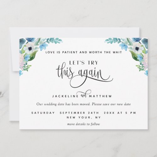 Lets Try This Again White and Blue Floral Save The Date