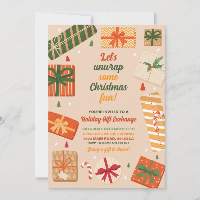 Let's Unwrap Some Fun This Christmas Gifts Present Invitation (Front)