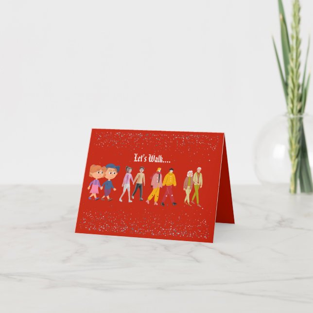 Lets Walk.. RED (Valentine) Letterpress Thank You Card (Front)