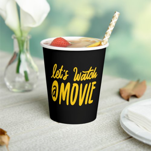 Lets Watch a Movie l Modern Black  Yellow  Paper Cups