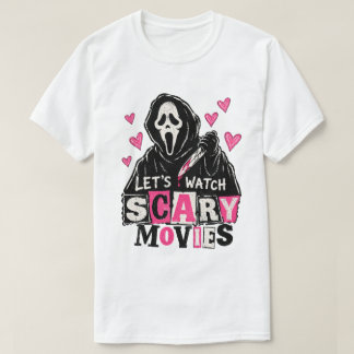 Let's Watch Scary Movies – Pink Vintage Horror T-Shirt