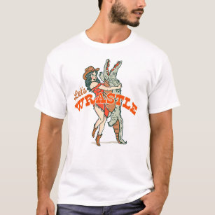 Let's Wrastle: Cowgirl Pinup Alligator Wrestling T-Shirt