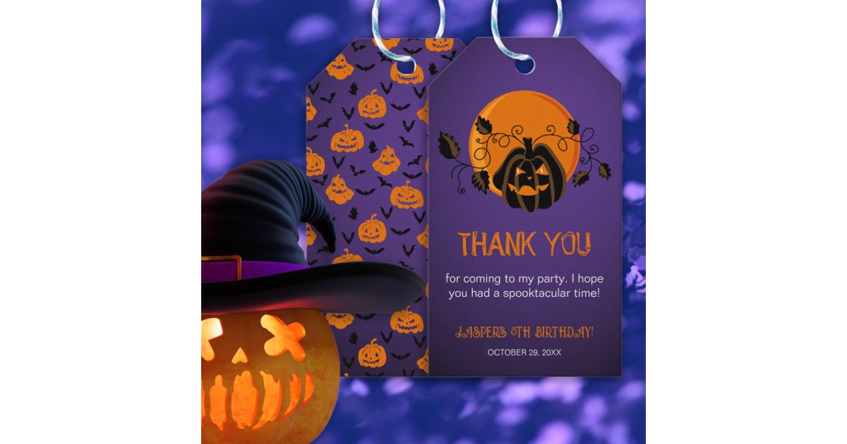 Let'sGet Spooky Halloween Birthday Party Thank You Gift Tags | Zazzle