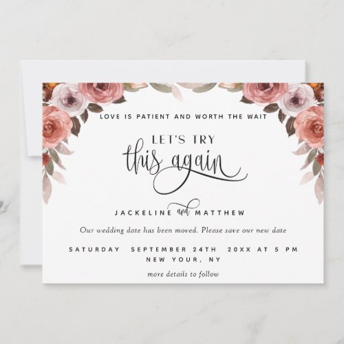 Letst Try This Again Blush Burgundy Floral Save The Date