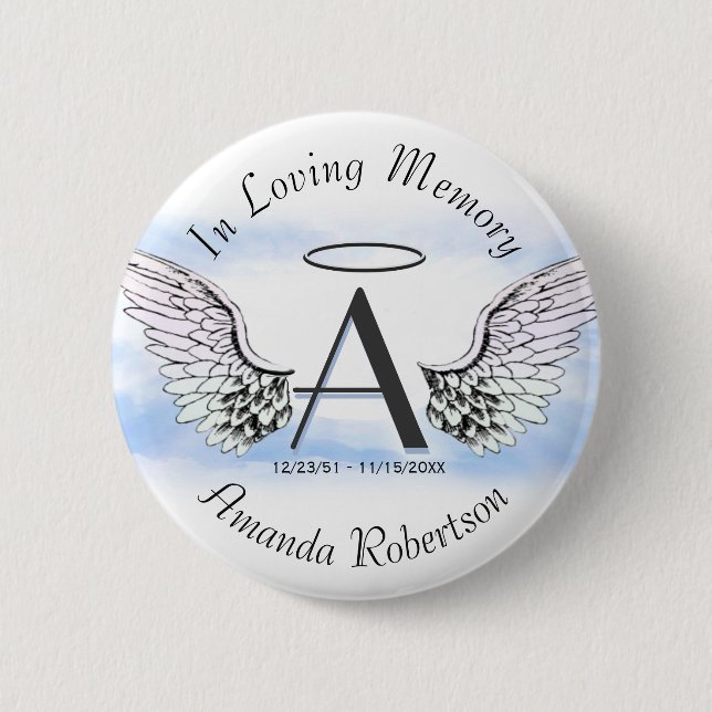 Letter A | Add Name | Memorial Pinback Button (Front)