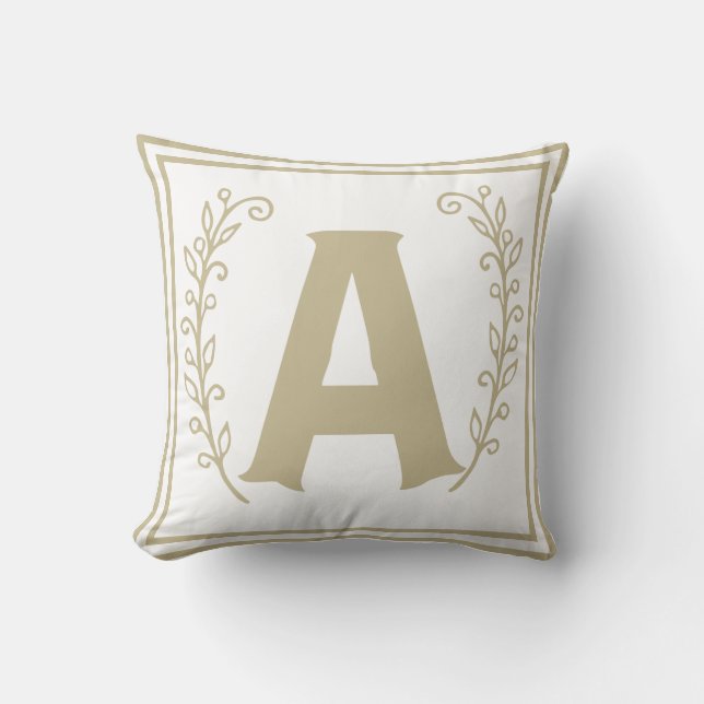 Letter A Alphabet Block Taupe + White Neutral Pouf Throw Pillow (Front)