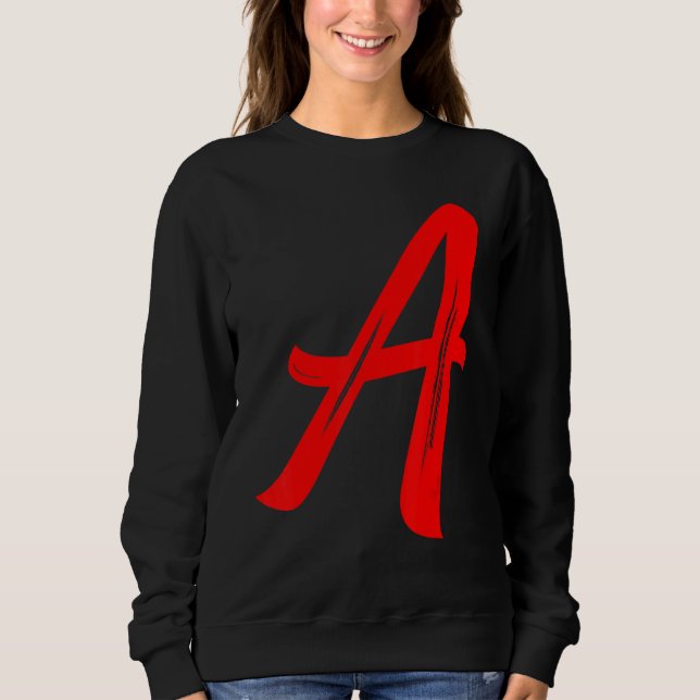 Letter A Alphabet Large Red Graphic Initial Sweatshirt (Front)