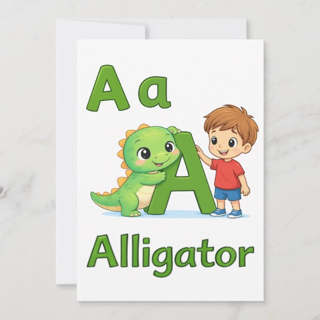 Letter A Alphabet  Postcard – A is for Alligator (Front)