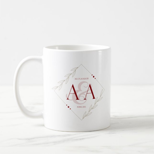 Letter A and A Stizza & white wedding monogram mug (Left)