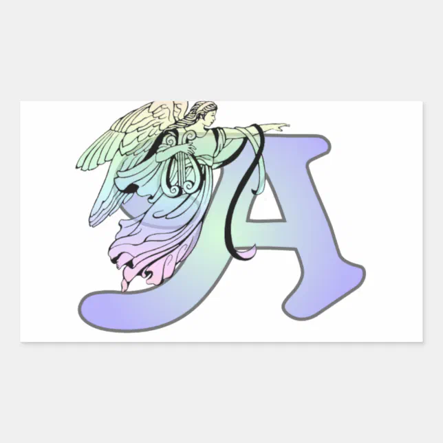 Letter A angel monogram alphabet initial Rectangular Sticker | Zazzle