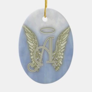 Letter A Angel Monogram Ceramic Ornament