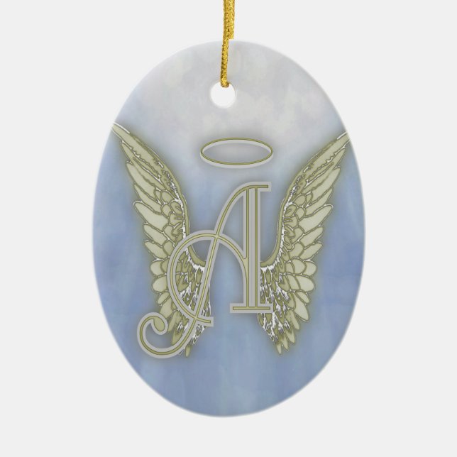 Letter A Angel Monogram Ceramic Ornament (Front)