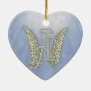 Letter A Angel Monogram Ceramic Ornament