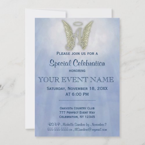 Letter A Angel Monogram Invitation