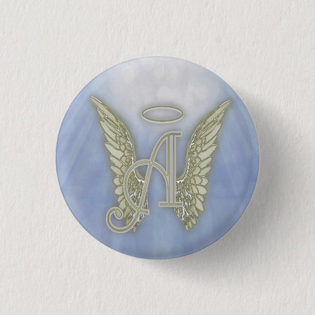 Letter A Angel Monogram Pinback Button (Front)