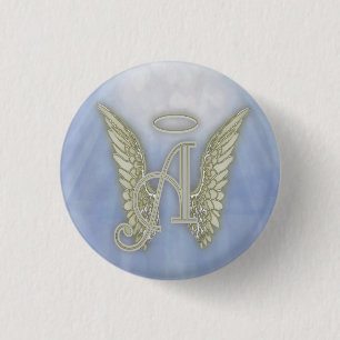 Letter A Angel Monogram Pinback Button