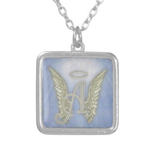 Letter A Angel Monogram Silver Plated Necklace