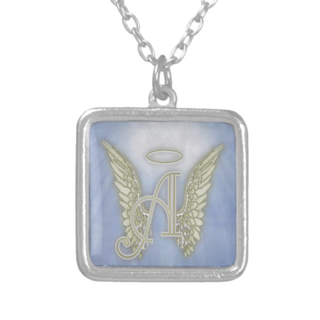 Letter A Angel Monogram Silver Plated Necklace (Front)