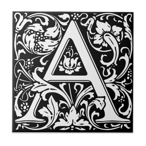Letter A art nouveau black and white Ceramic Tile