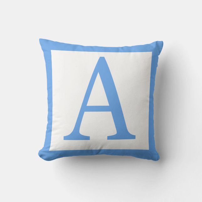 Letter A Baby Blue Border Throw Pillow (Front)