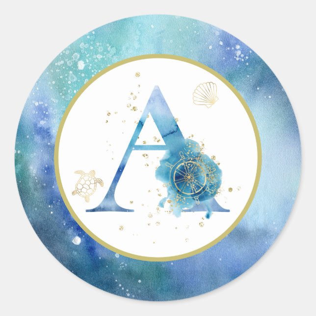 *~*  LETTER A - Beach Nautical Envelope  Sticker (Front)