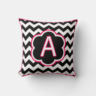 Letter A Black and White Chevron Monogram Throw Pillow