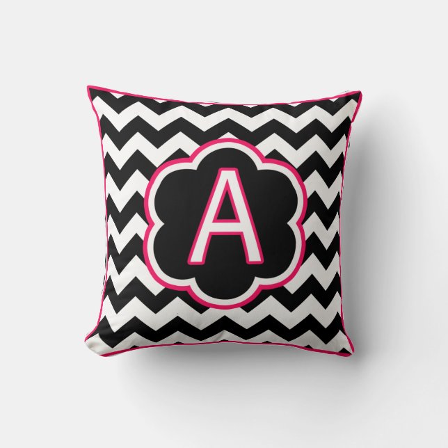 Letter A Black and White Chevron Monogram Throw Pillow (Front)