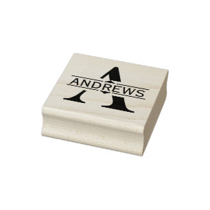 Letter A Black ornamental Split Monogram Rubber Stamp