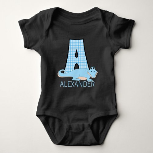 Letter A Blue Alligator for Boys with Name Baby Bodysuit