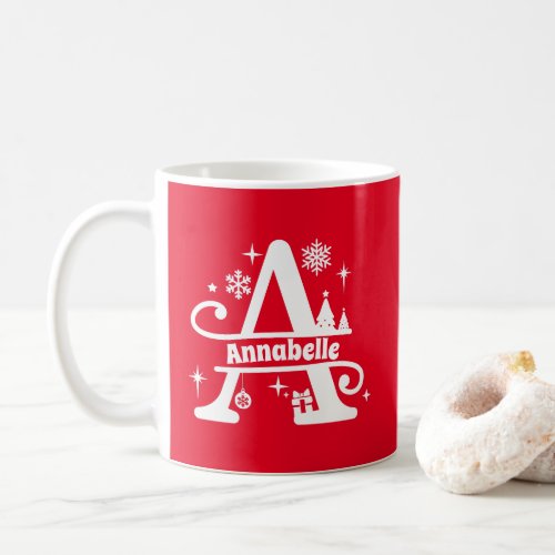 Letter A Christmas Monogram Initial Name Red  Coffee Mug