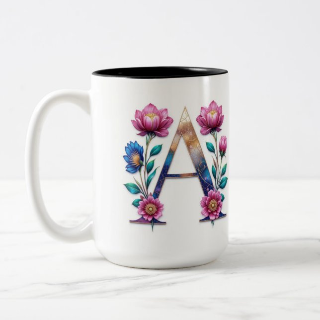 Letter A Coffee Mug – Floral Design for Gifting (Left)