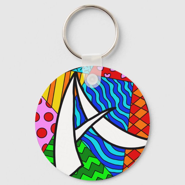Letter A colorful doodles Keychain (Front)