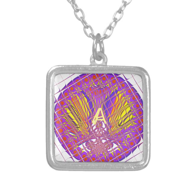Letter A, Colorful logo text design Silver Plated Necklace (Front)
