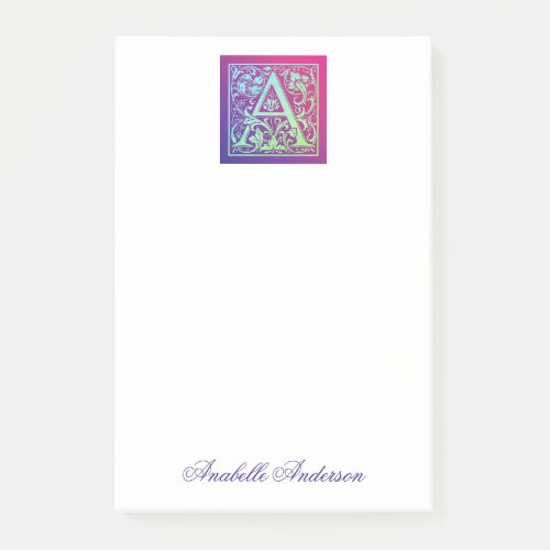 Letter A Colorful Vintage First Letter Gradient Post_it Notes