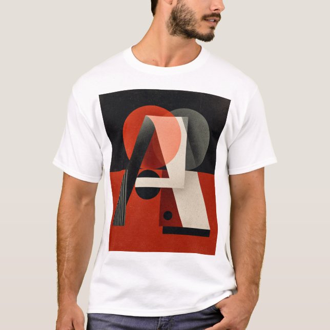 Letter A – Constructivist Geometry on Textured Red T-Shirt (Front)