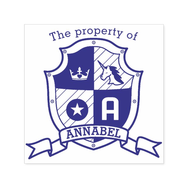 Letter A crest custom name unicorn kids library Self-inking Stamp (Design)