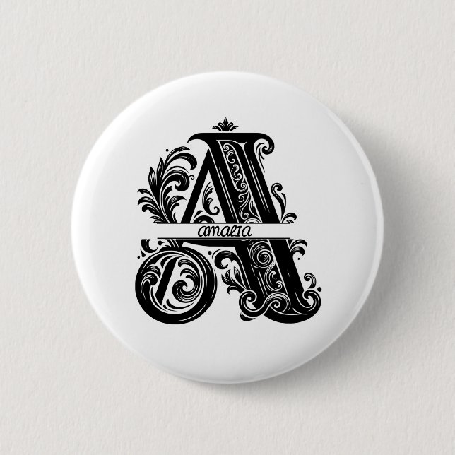 Letter A, Custom Name Monogrammed  Button (Front)