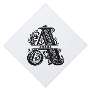 Letter A, Custom Name Monogrammed Graduation Cap Topper