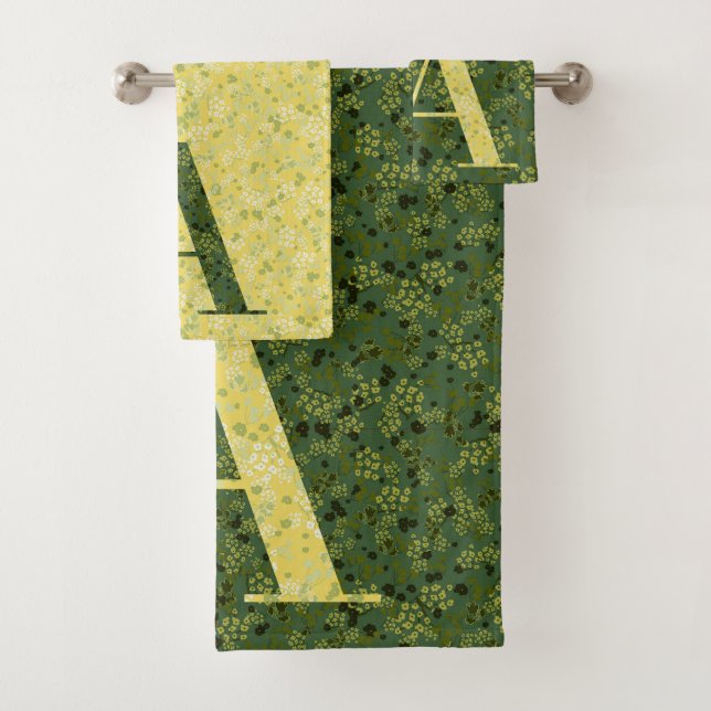Letter A dark green and yellow liberty  Bath Towel Set (Insitu)