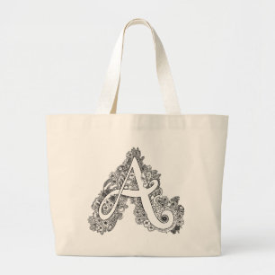 Letter A doodle monogram tote bag