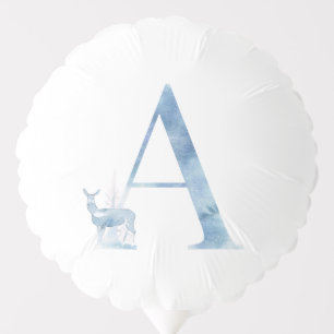 Letter A Dusty Blue Winter Forest Monogram Initial Balloon