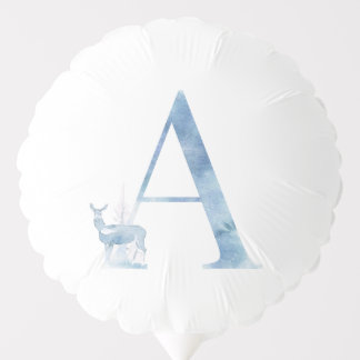 Letter A Dusty Blue Winter Forest Monogram Initial Balloon