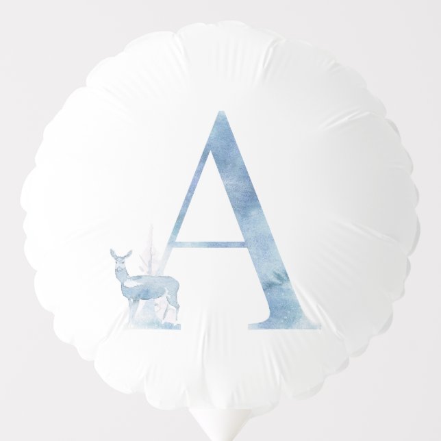 Letter A Dusty Blue Winter Forest Monogram Initial Balloon (Front)