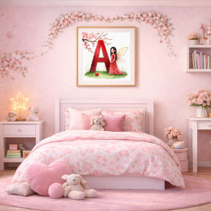Letter A Fairy Nursery Poster - Cherry Blossoms