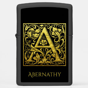 Letter A First Letter Faux Gold and Black Zippo Lighter