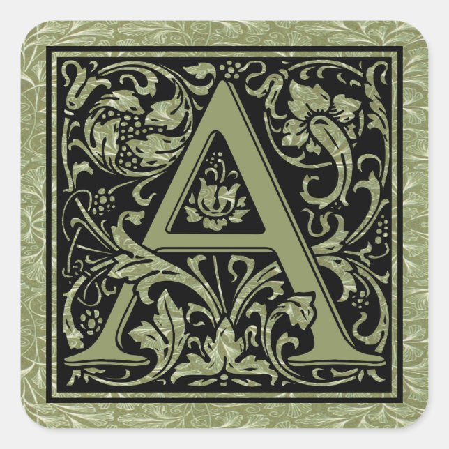 Letter A First Letter Monogram Square Sticker (Front)
