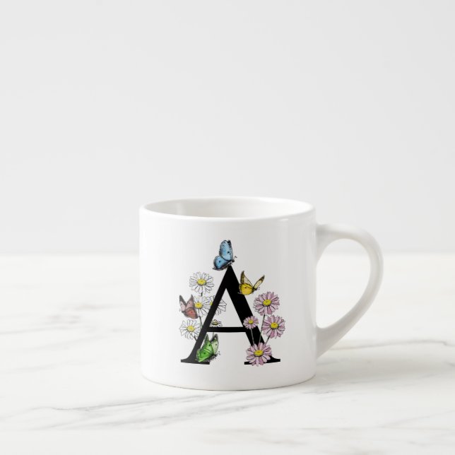 Letter A Floral Butterfly Monogram Initial    Espresso Cup (Right)